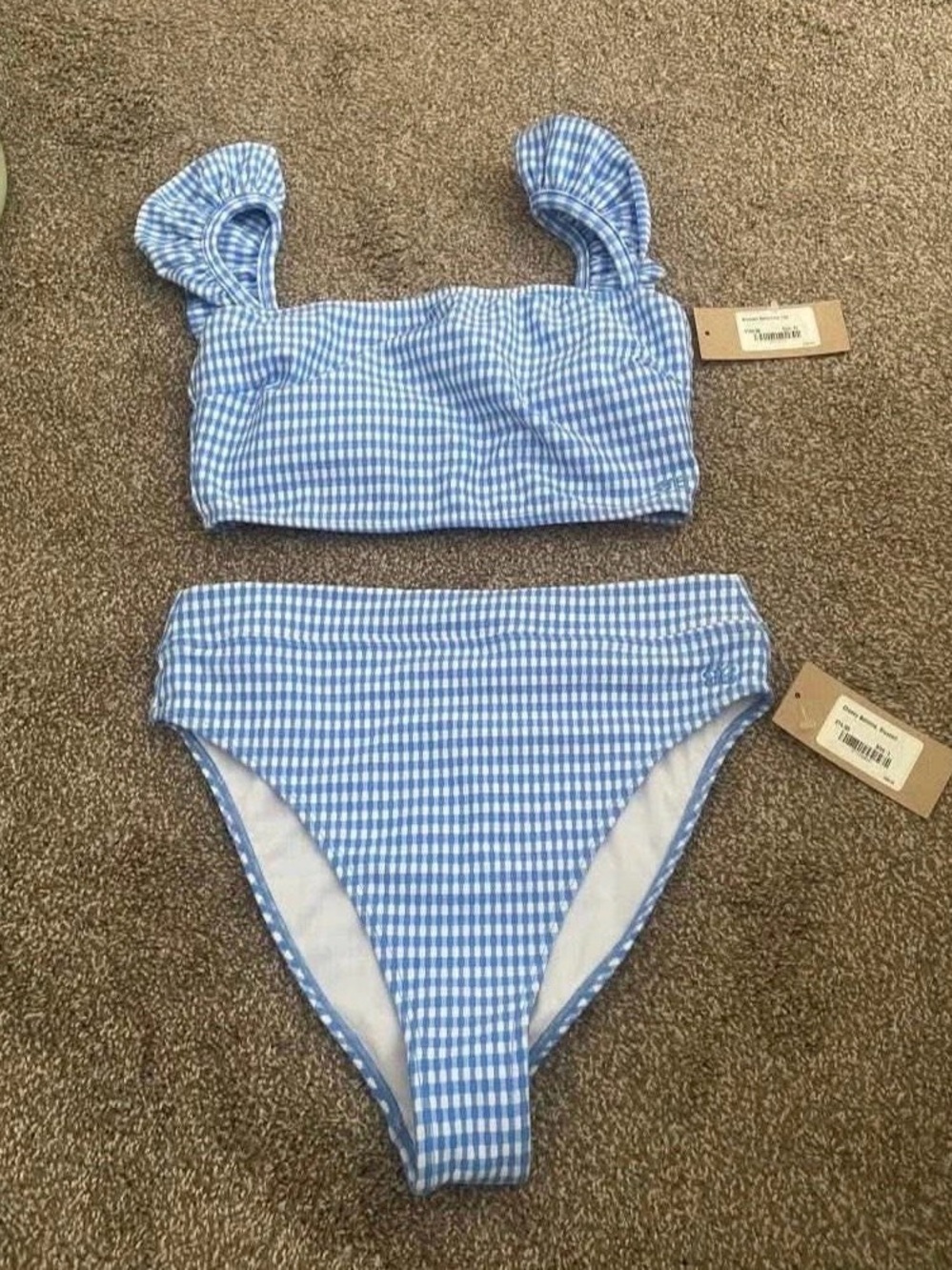 Albion Fit Blue Gingham Two-Piece Swim Set